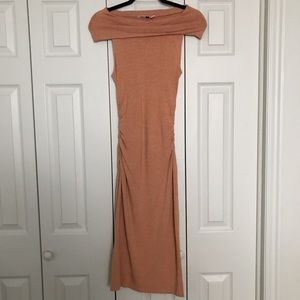 melange orange off-the-shoulder ruched dress